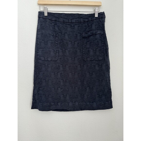 Moulinette Soeurs Pencil Skirt Womens 10 Navy Blue Floral Textured Brocade Midi - Picture 1 of 9